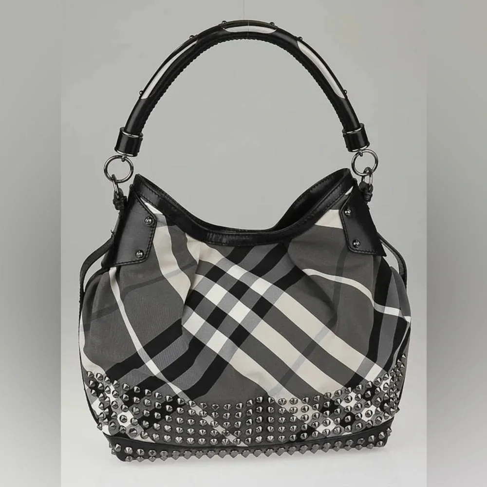 BURBERRY Beat Check Nylon Studded Hobo Bag